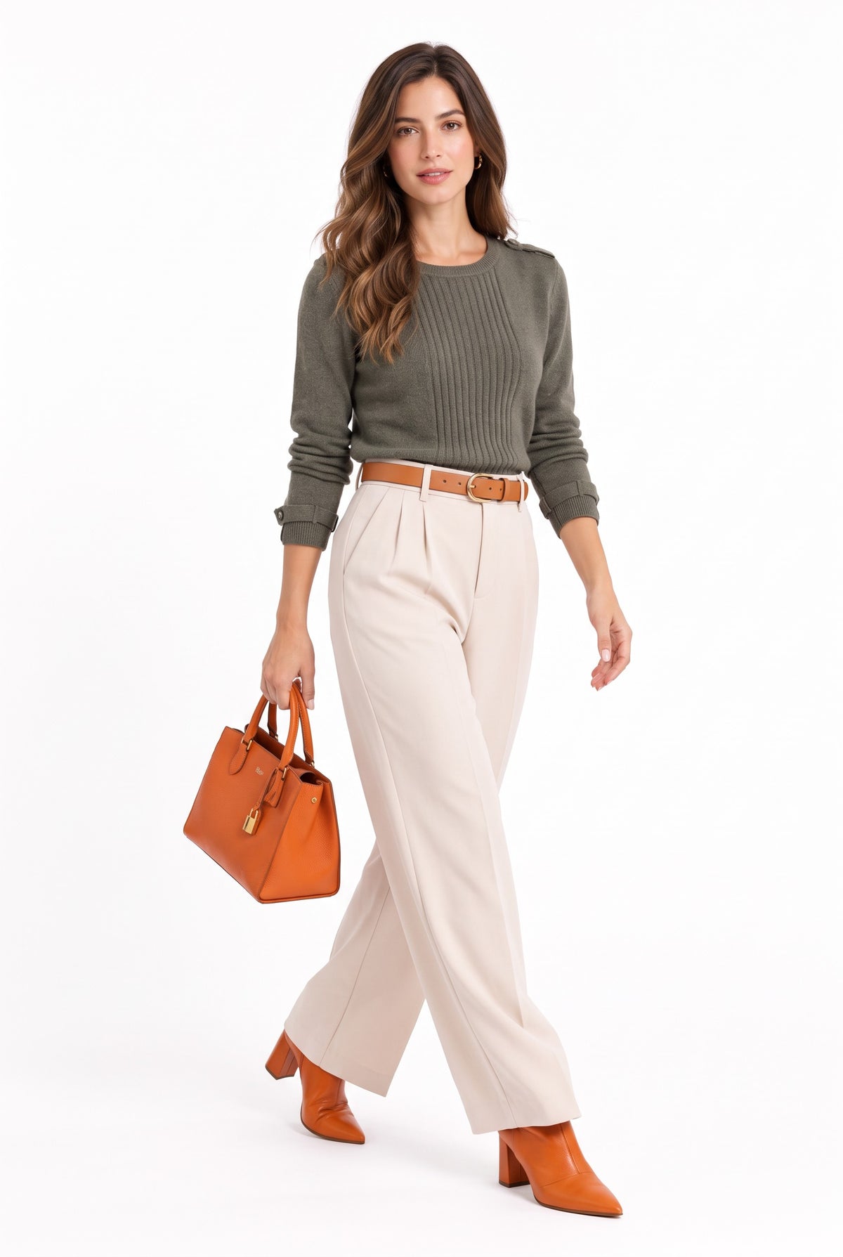 Pull col rond côtelé boutons épaule – Kaki – William de Faye