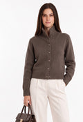 High-neck, buttoned, long-sleeved, oversized cardigan – Coffee – William de Faye