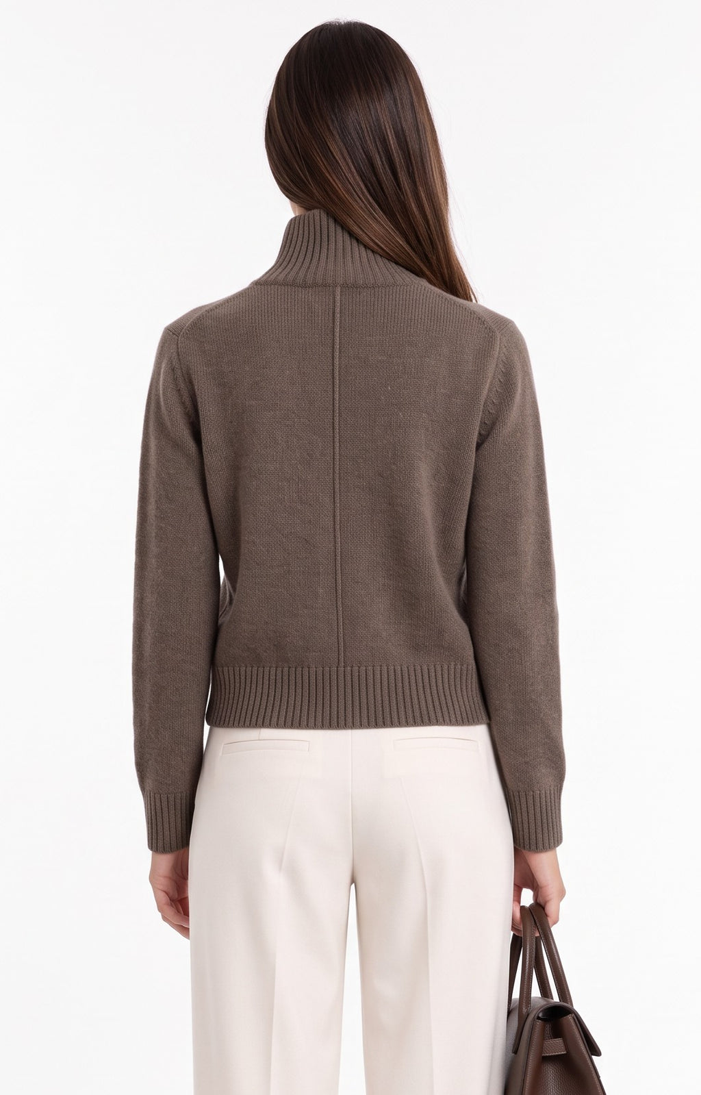High-neck, buttoned, long-sleeved, oversized cardigan – Coffee – William de Faye