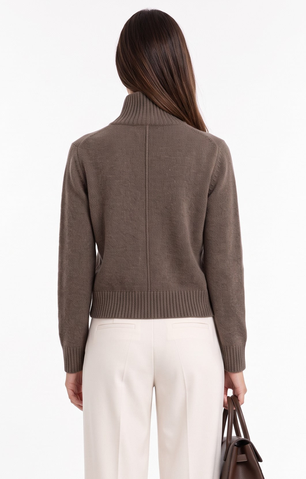 High-neck, buttoned, long-sleeved, oversized cardigan – Coffee – William de Faye