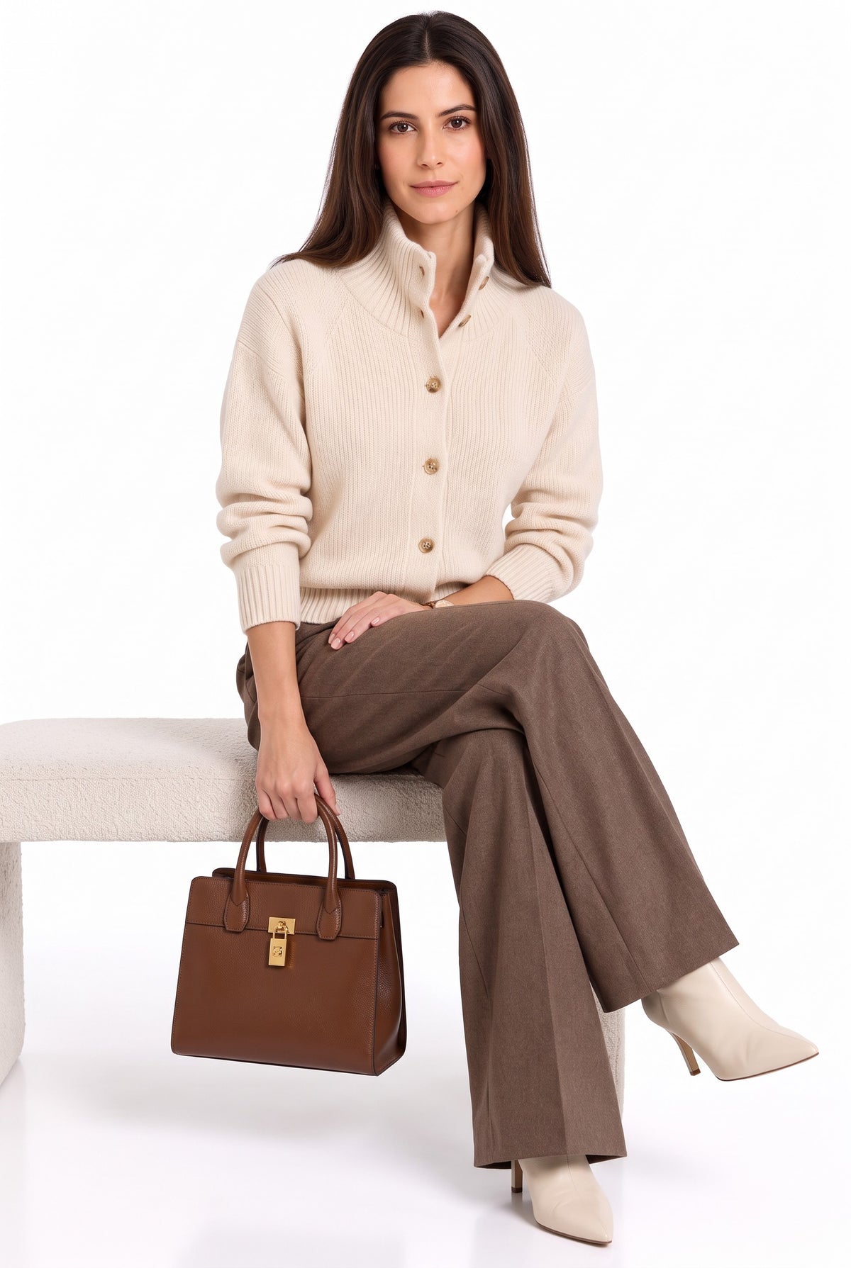 Gilet col montant boutonné oversize – Crème – William de Faye