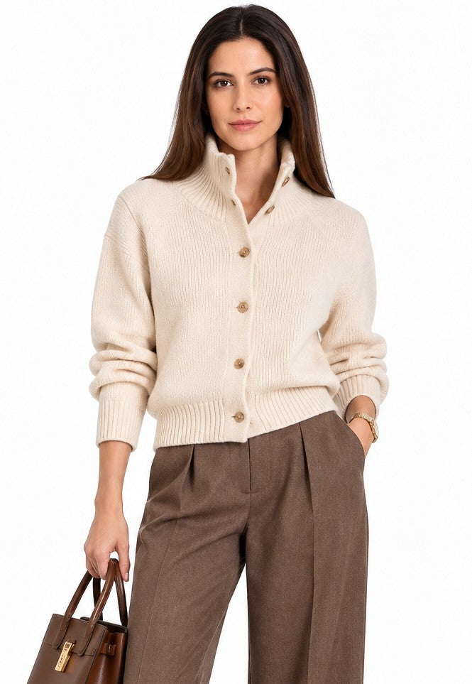 Gilet col montant boutonné oversize – Crème – William de Faye