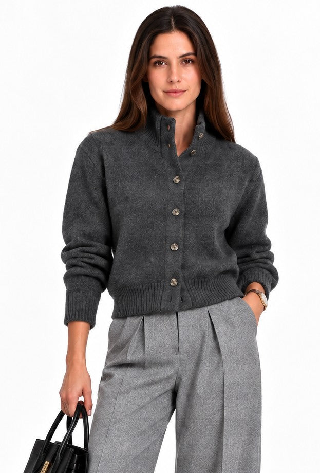 Gilet col montant boutonné oversize – Gris foncé – William de Faye
