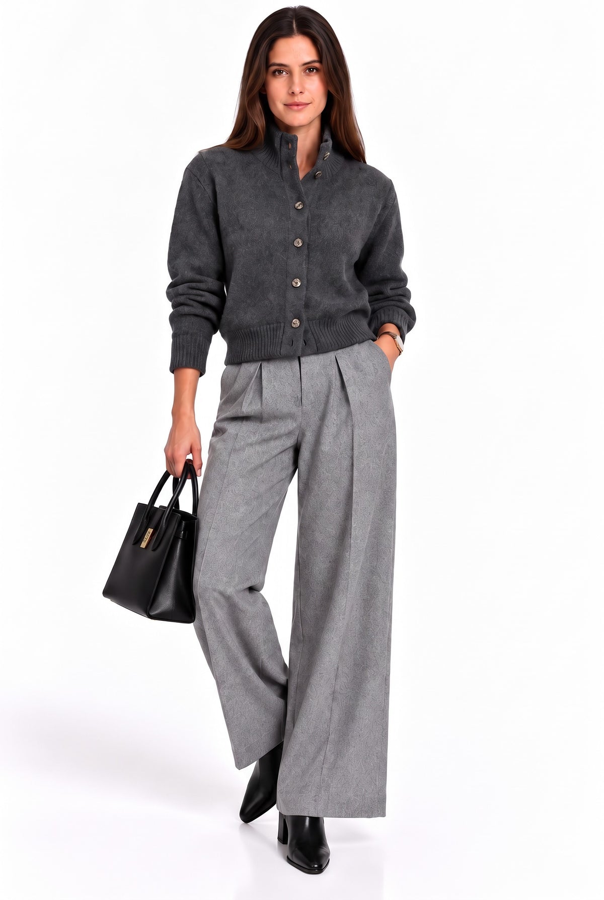 Gilet col montant boutonné oversize – Gris foncé – William de Faye