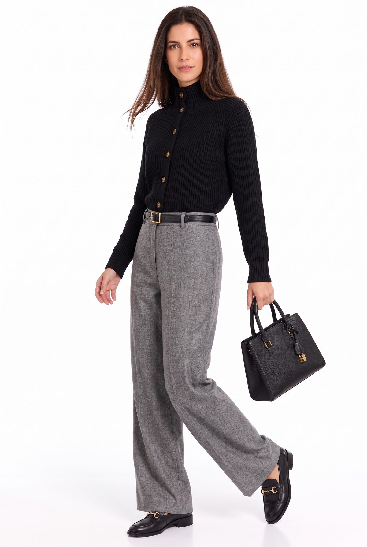 Gilet col montant boutonné oversize – Noir – William de Faye