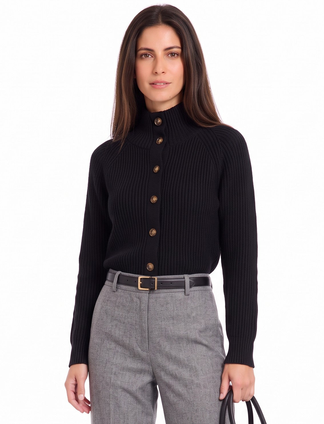 Gilet col montant boutonné oversize – Noir – William de Faye
