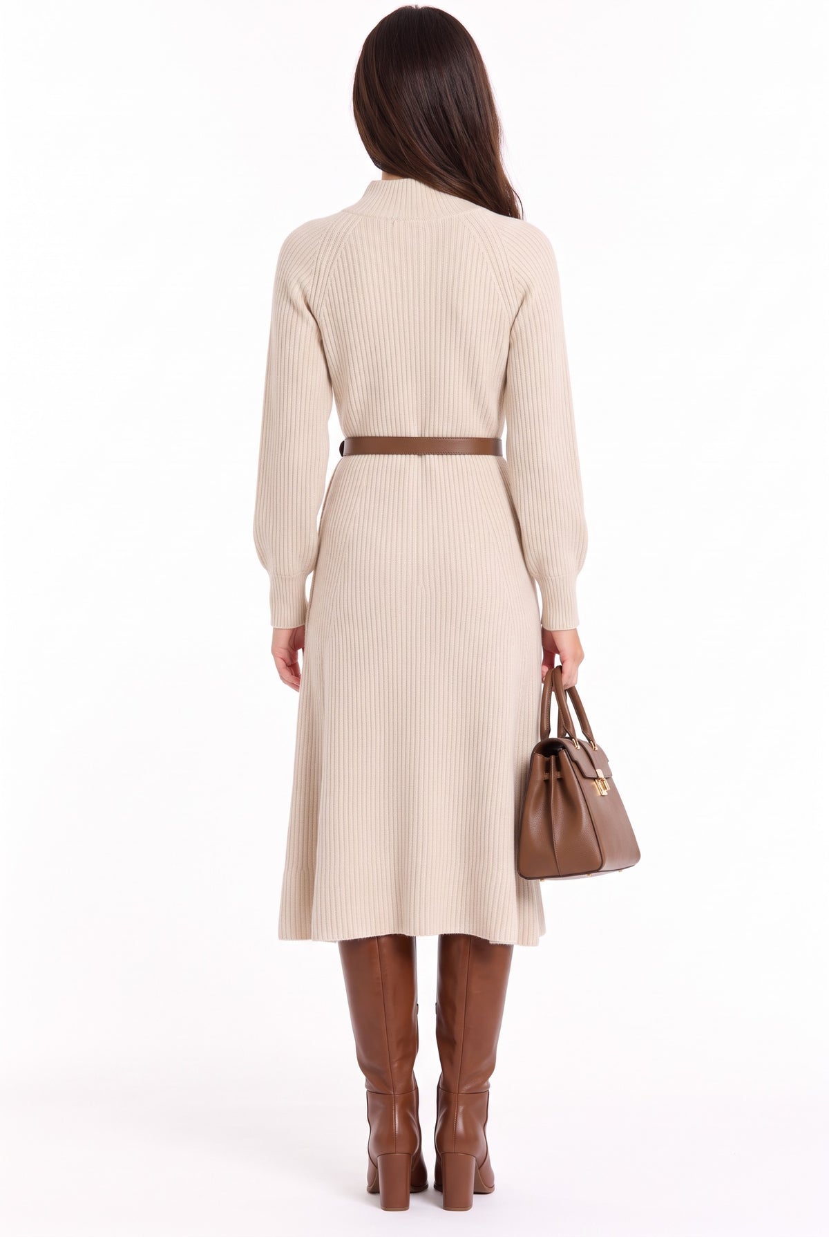 Robe ample côtelée col montant – Crème – William de Faye