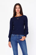 Fancy knit boat neck sweater with long balloon sleeves – Night blue – William de Faye
