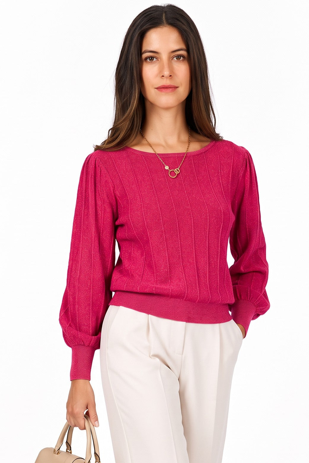 Pull col bateau manches ballon – Fuchsia – William de Faye
