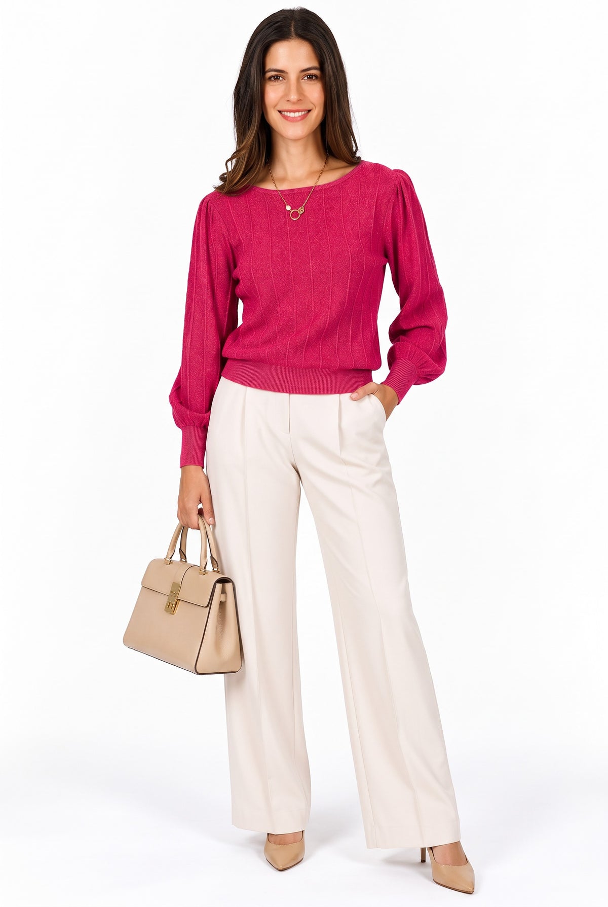 Pull col bateau manches ballon – Fuchsia – William de Faye