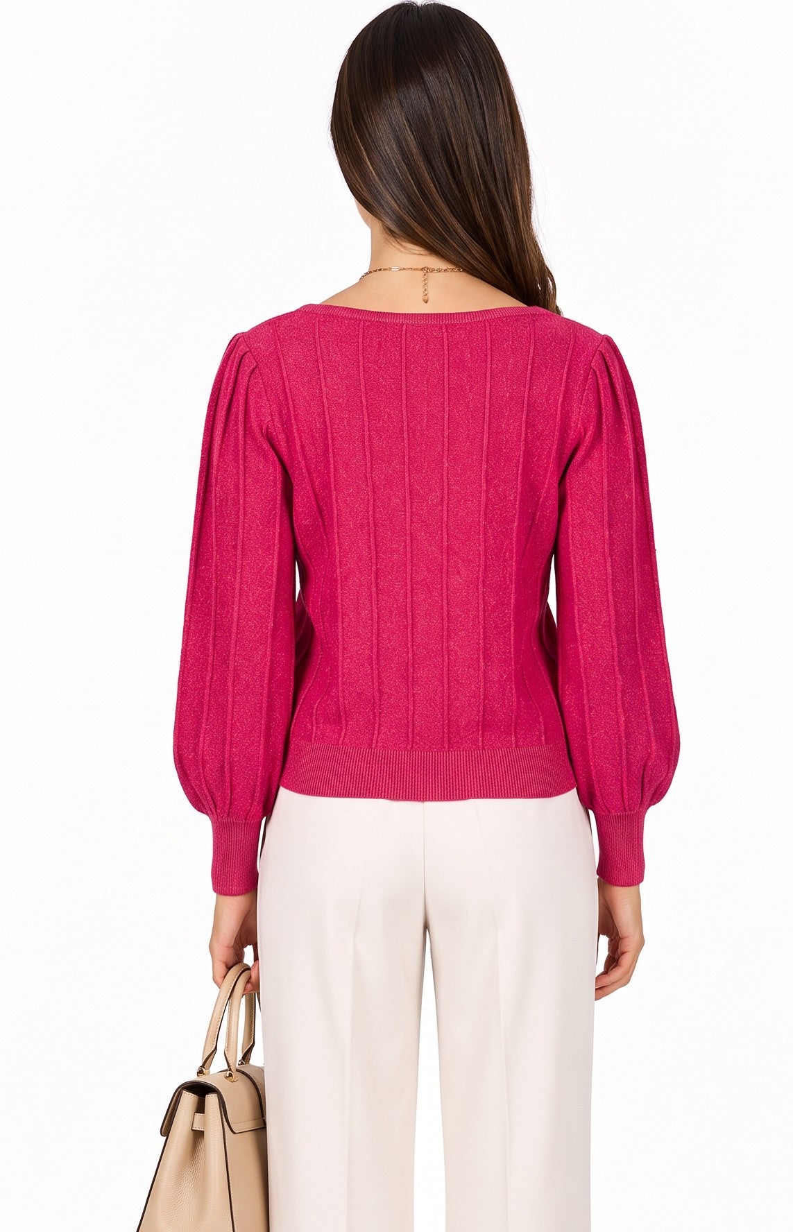 Pull col bateau manches ballon – Fuchsia – William de Faye
