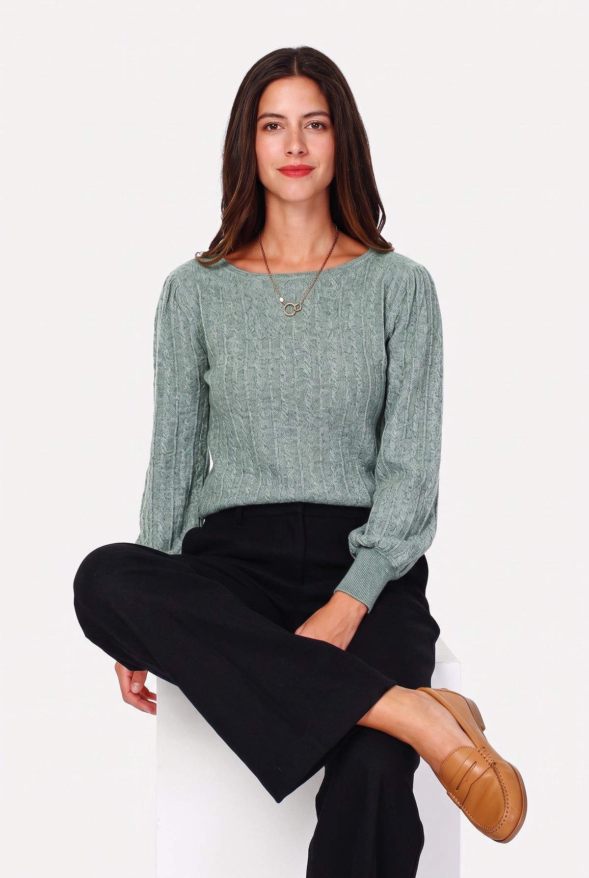 Pull col bateau manches ballon – Vert jade – William de Faye