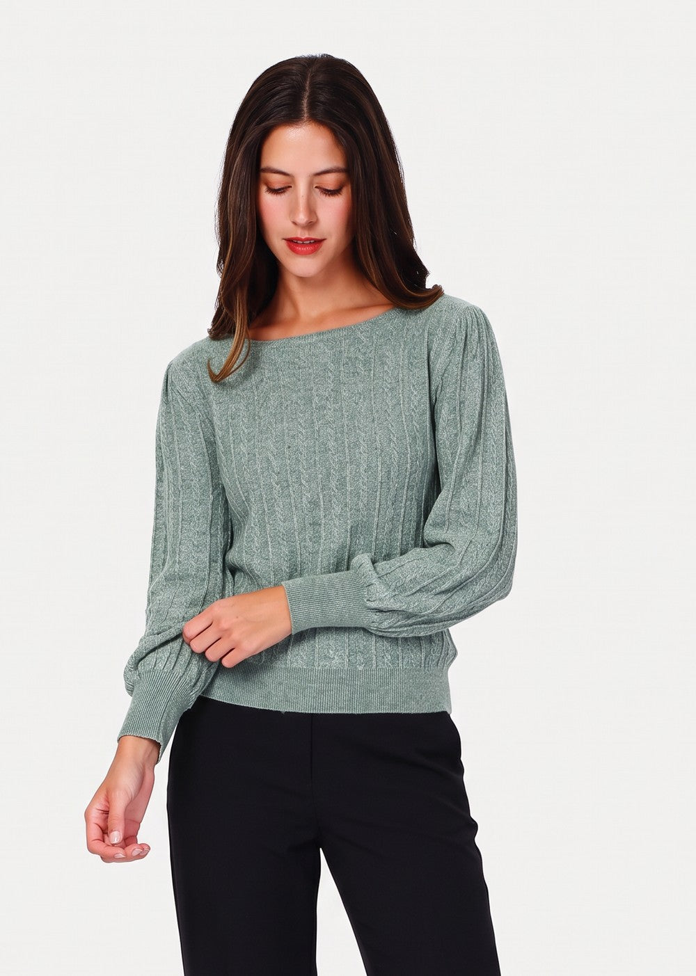 Pull col bateau manches ballon – Vert jade – William de Faye