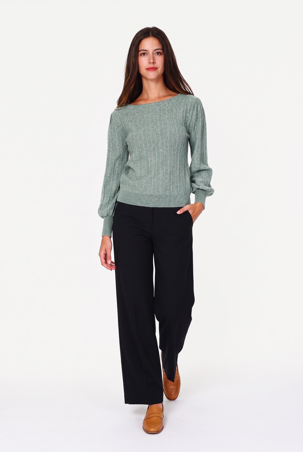 Pull col bateau manches ballon – Vert jade – William de Faye
