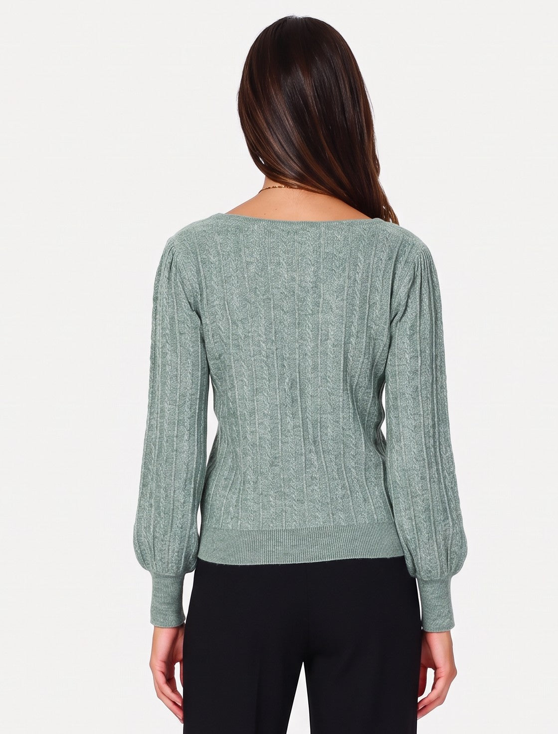 Pull col bateau manches ballon – Vert jade – William de Faye