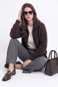 High-neck zip-up vest with long sleeves, sherpa knit – Coffee – William de Faye