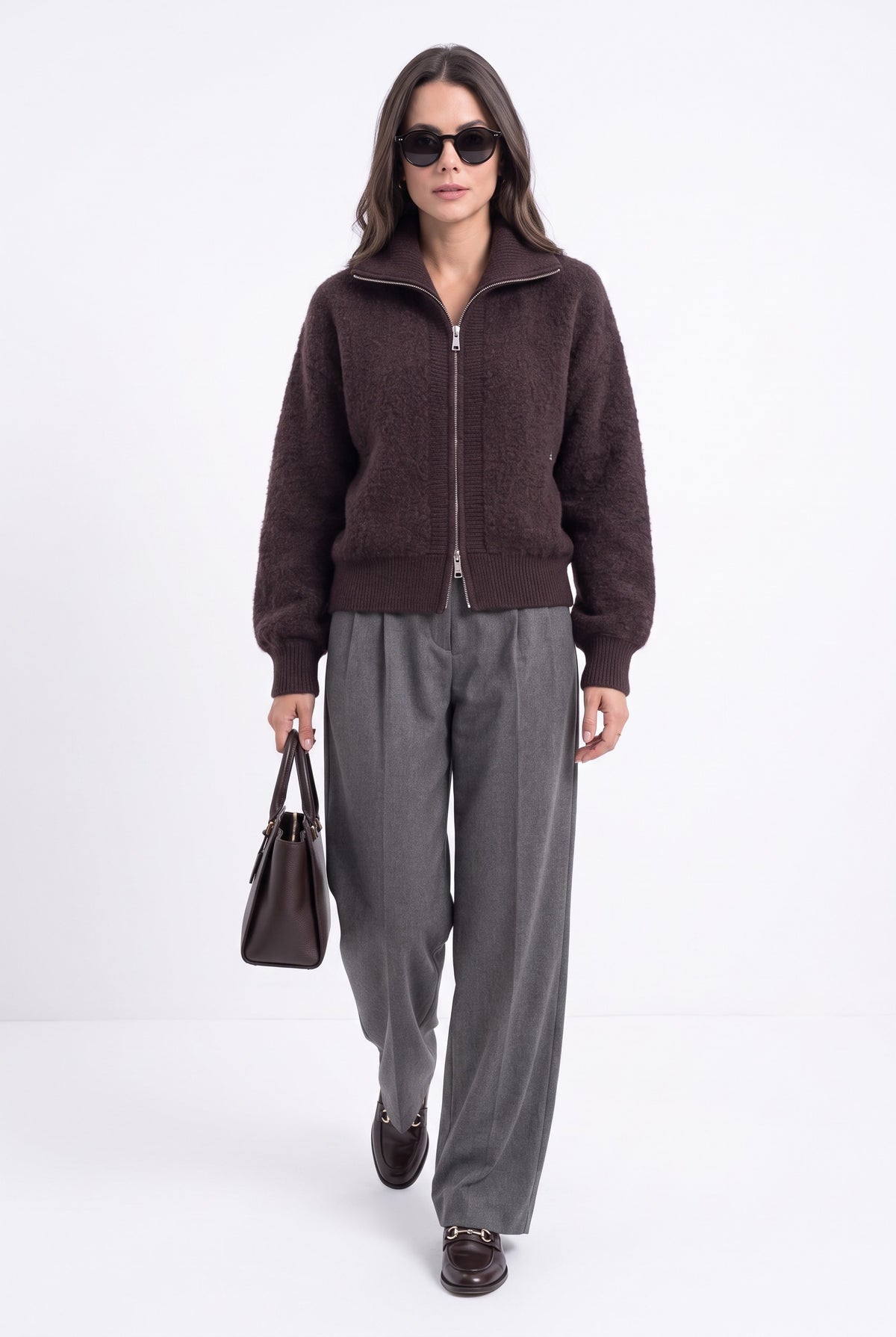Gilet col montant zippé sherpa – Café – William de Faye