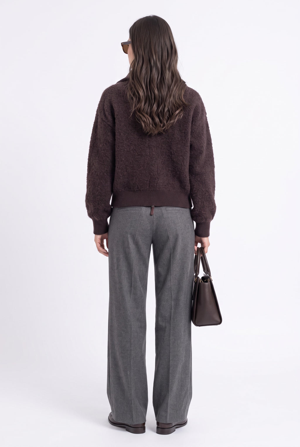 High-neck zip-up vest with long sleeves, sherpa knit – Coffee – William de Faye