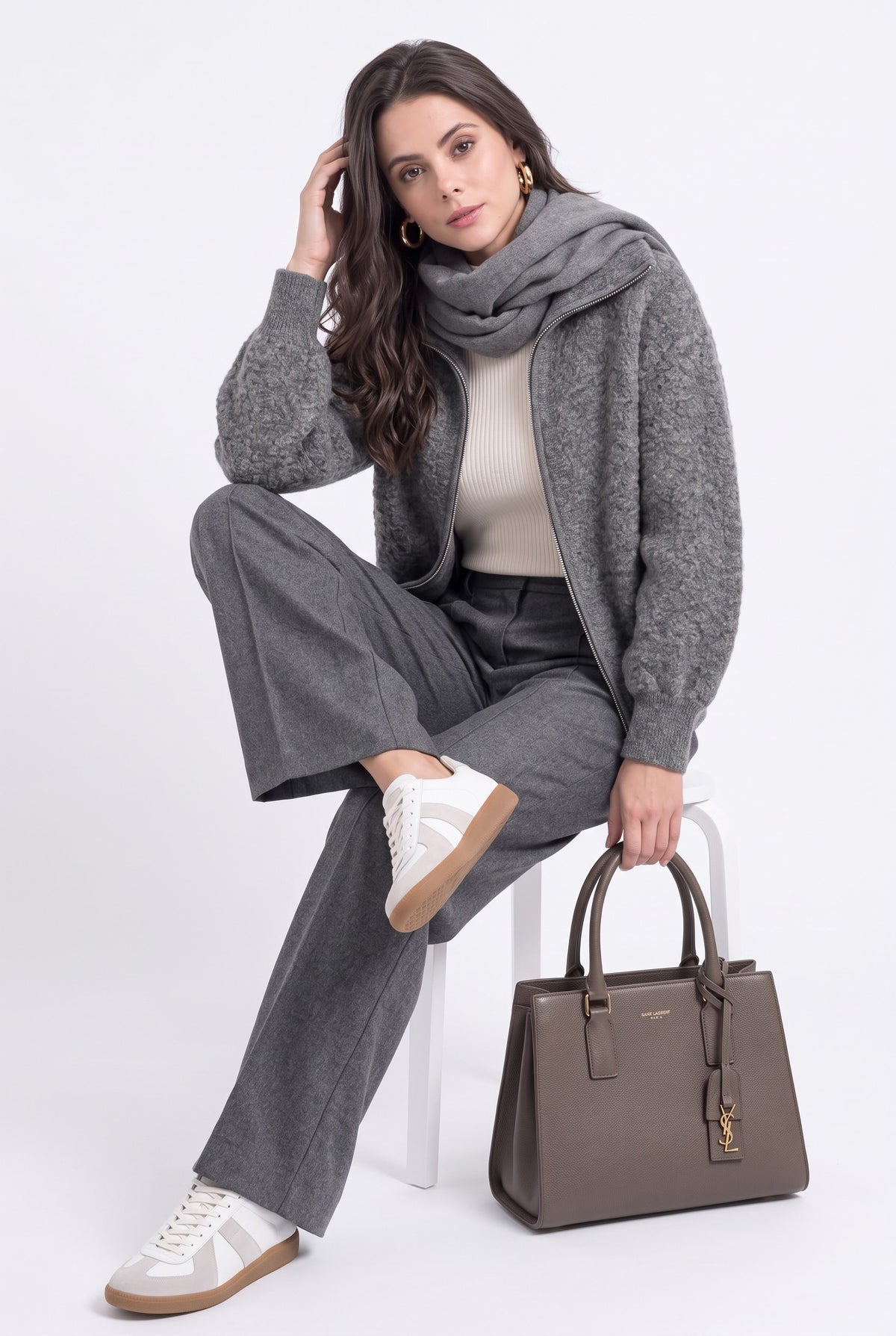 Gilet col montant zippé sherpa – Gris – William de Faye