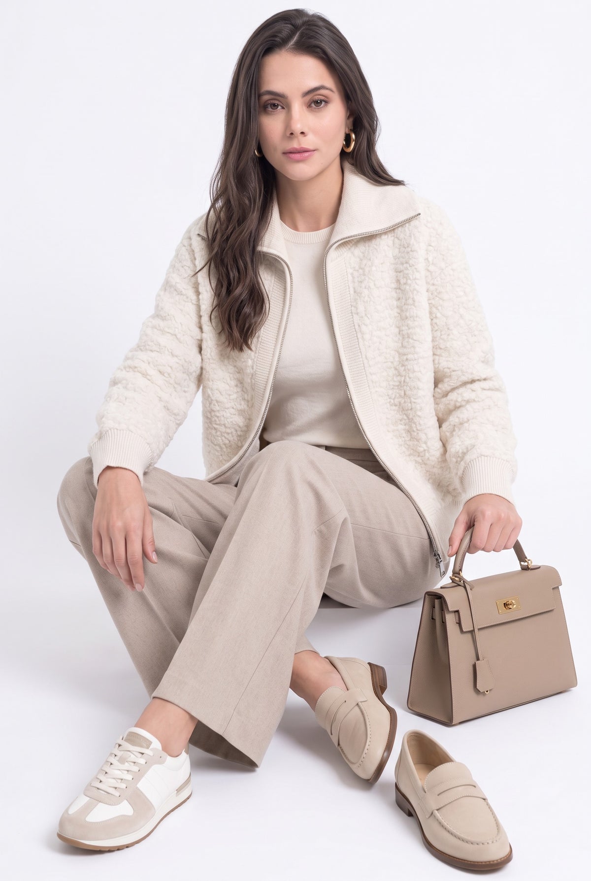 Gilet col montant zippé sherpa – Blanc cassé – William de Faye
