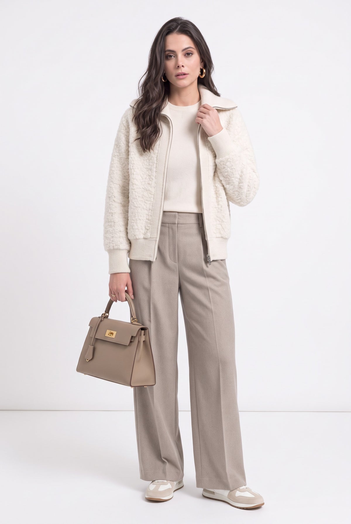 Gilet col montant zippé sherpa – Blanc cassé – William de Faye