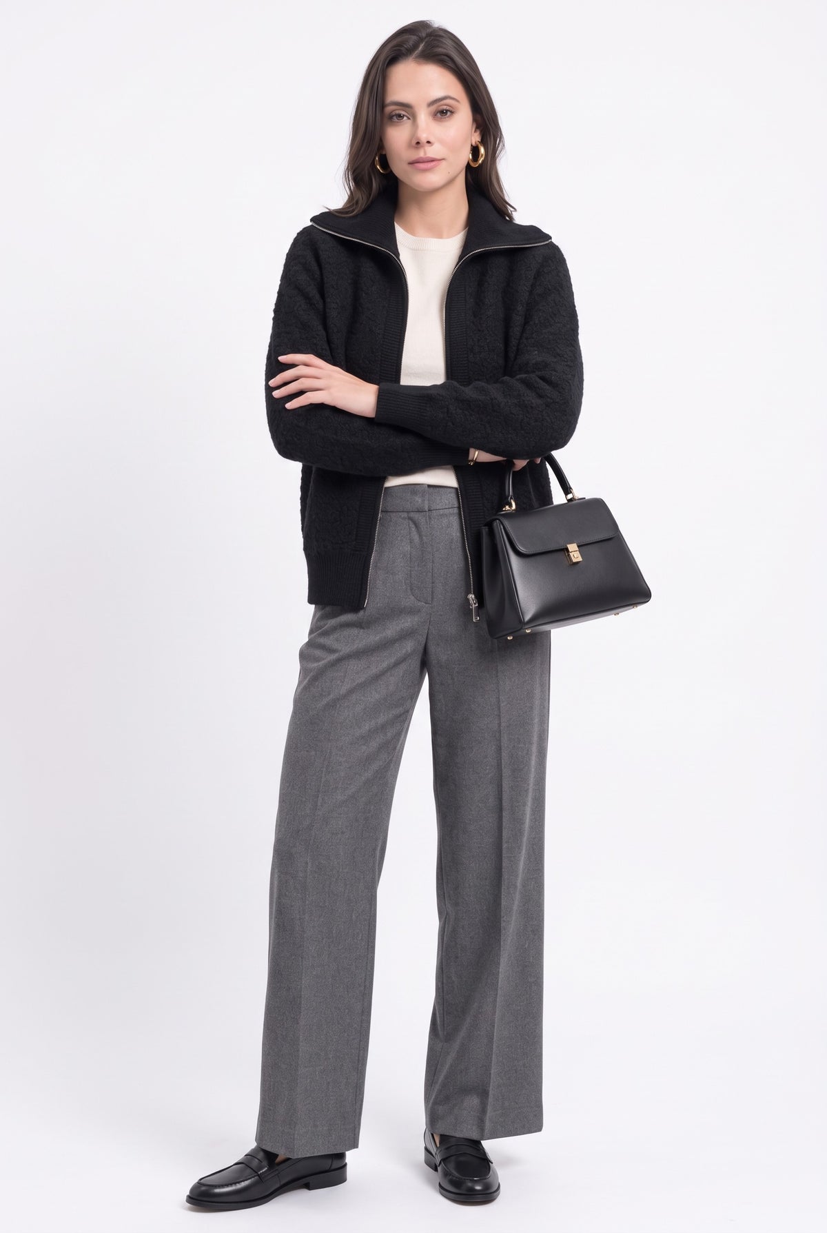 Gilet col montant zippé sherpa – Noir – William de Faye