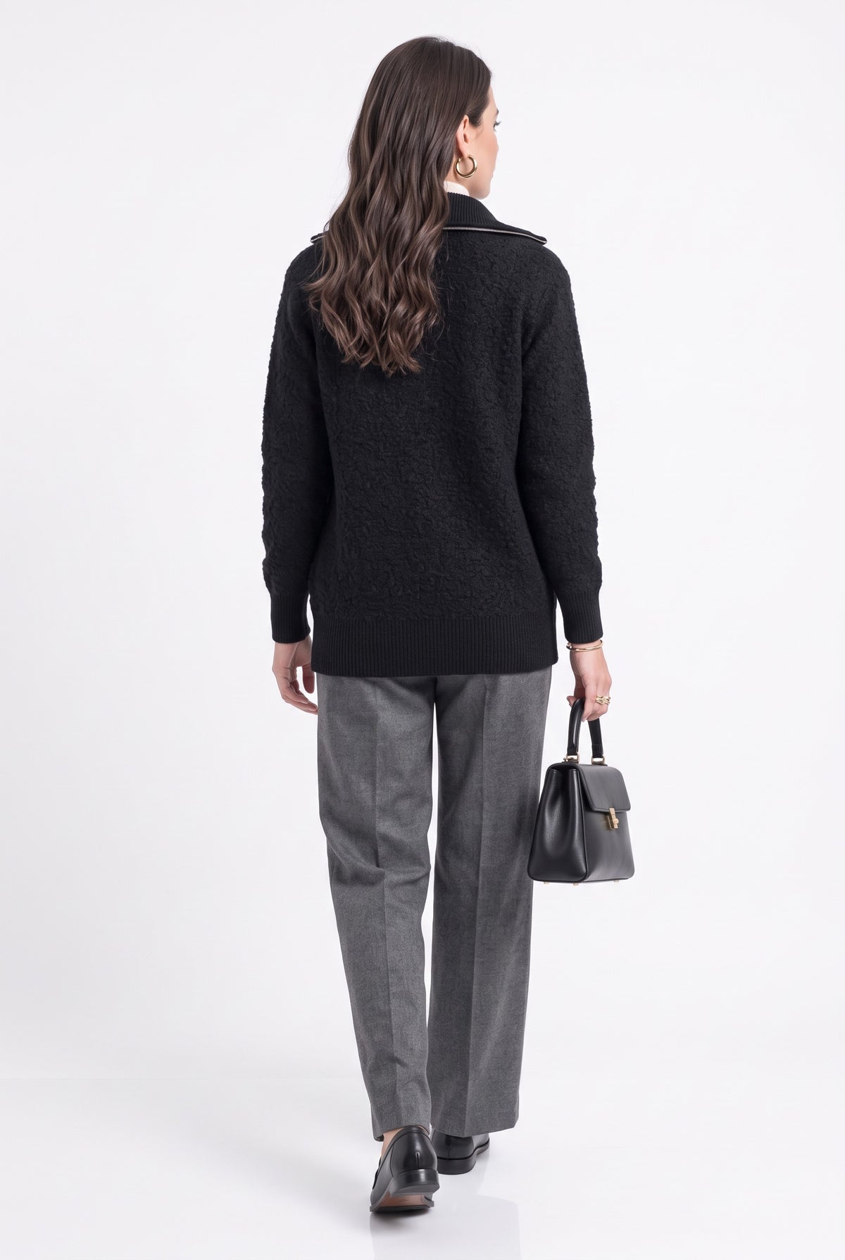 Gilet col montant zippé sherpa – Noir – William de Faye