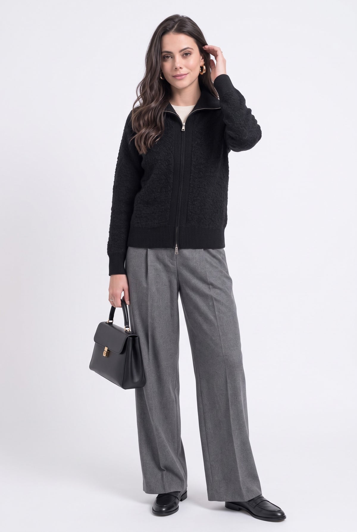 Gilet col montant zippé sherpa – Noir – William de Faye