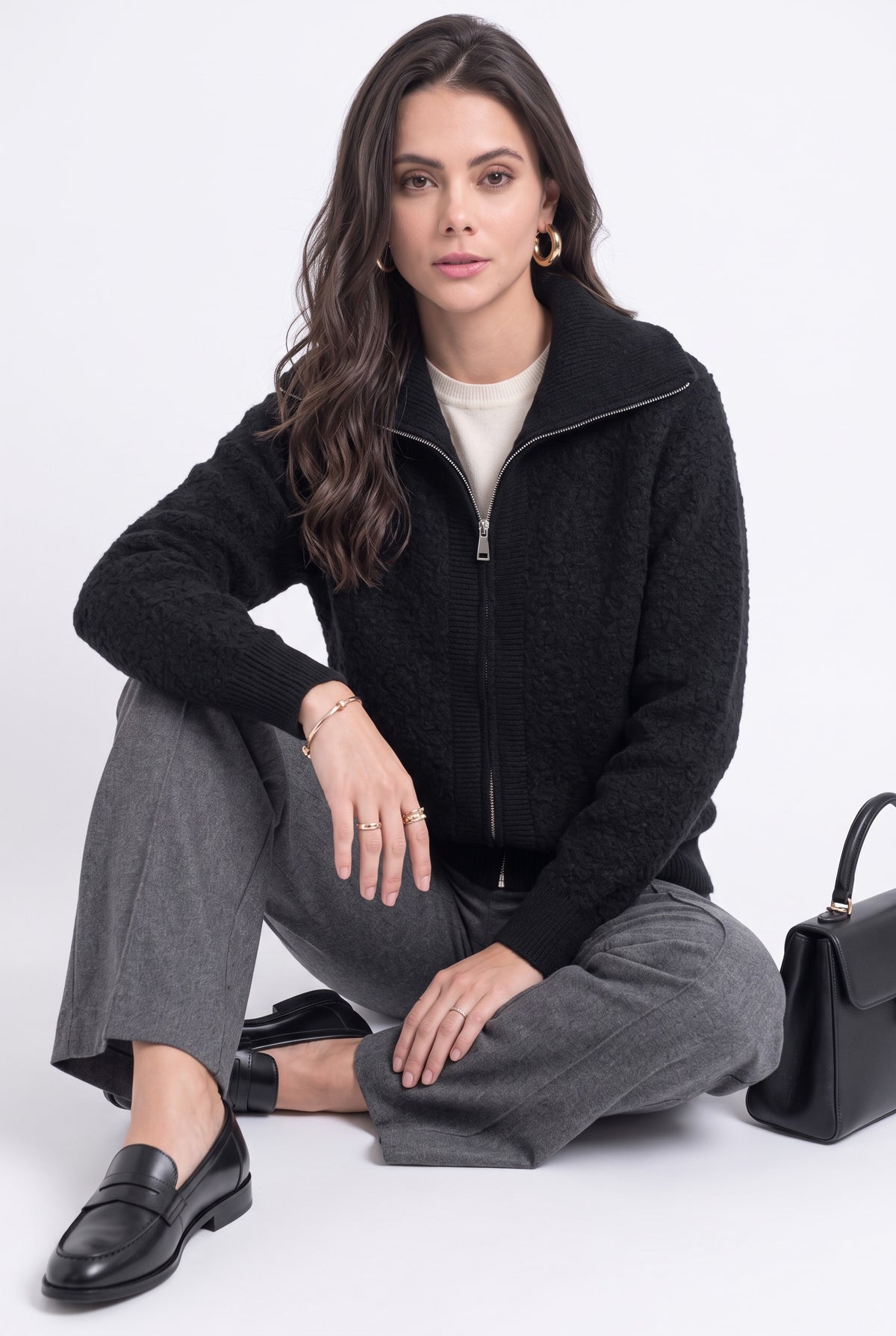 Gilet col montant zippé sherpa – Noir – William de Faye