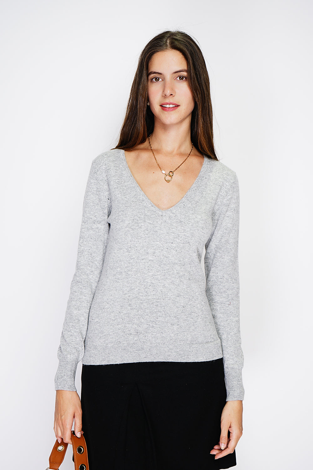 Pull col V classique 2 fils – Gris clair – William de Faye