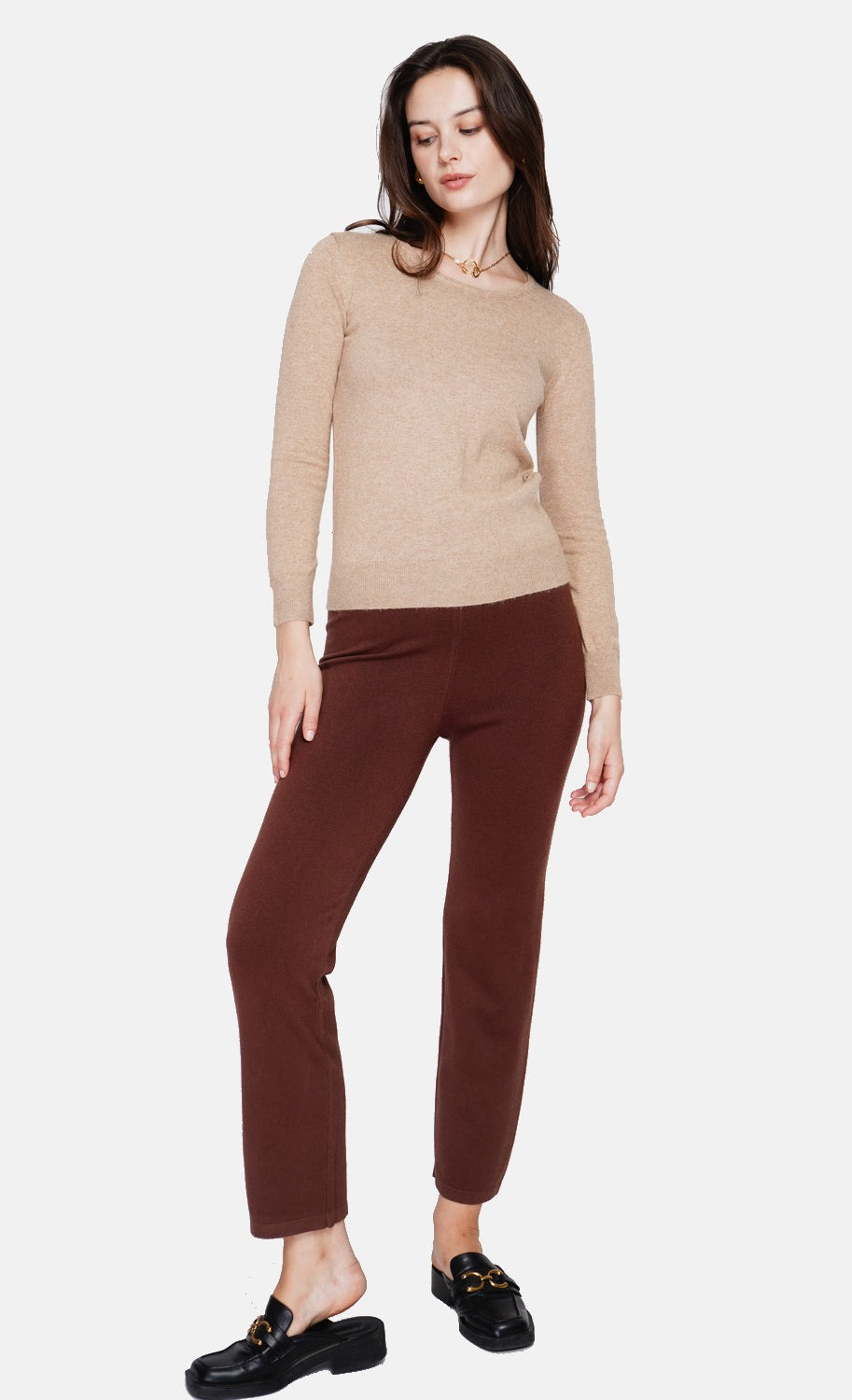 Pull col rond classique 2 fils – Camel – William de Faye