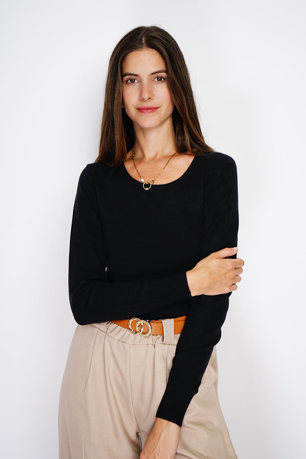 Pull col rond classique 2 fils – Noir – William de Faye