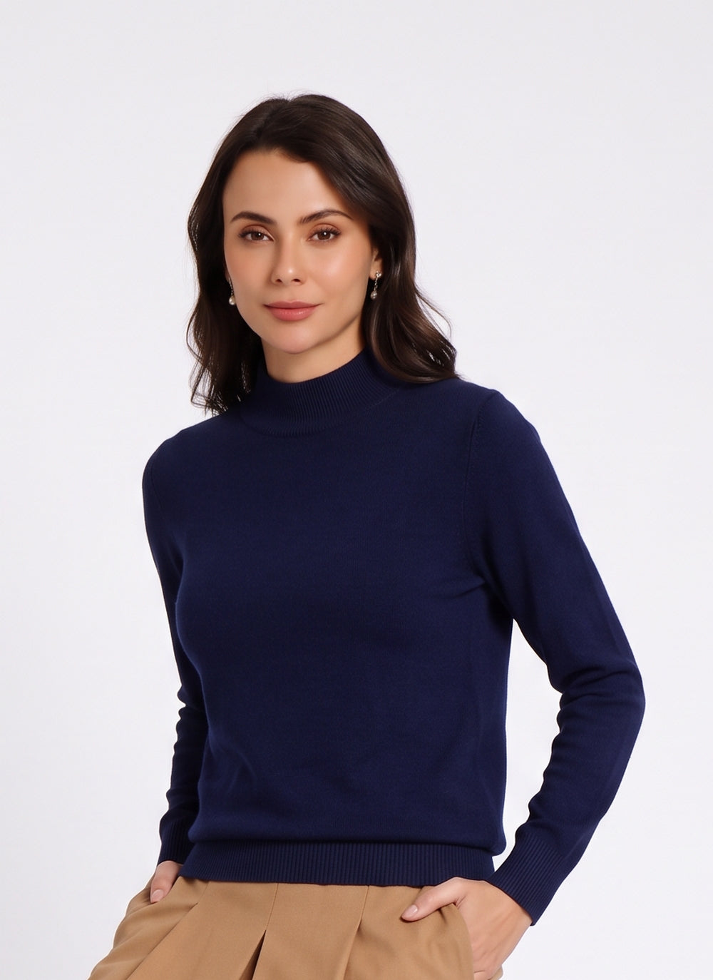 Classic long-sleeved high-neck sweater in 2-ply knit – Black – William de Faye
