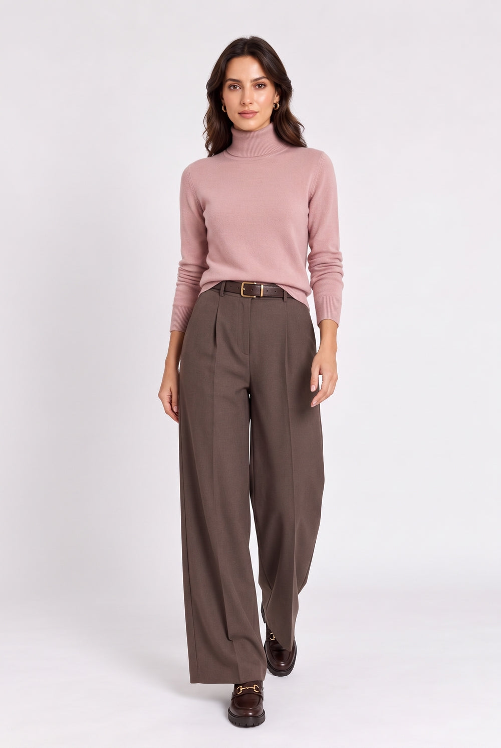 Classic long-sleeved high-neck sweater in 2-ply knit – Pink dust – William de Faye