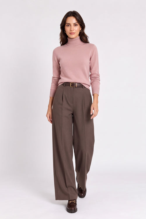 Pull col montant classique 2 fils – Vieux rose – William de Faye