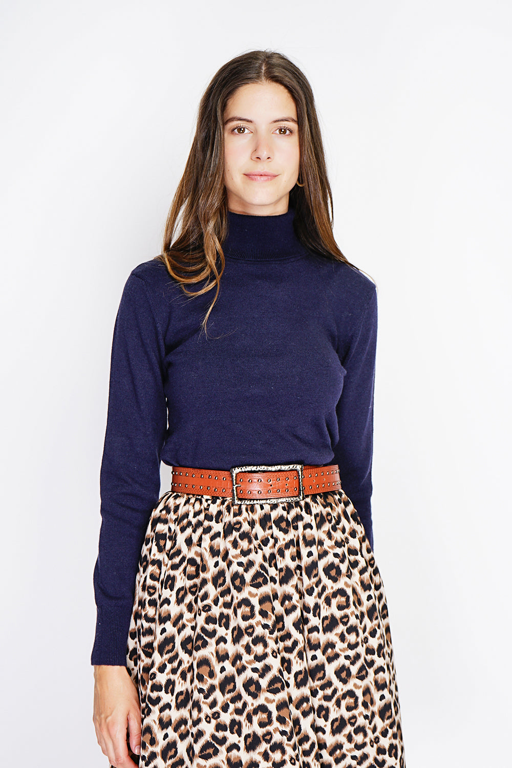 Classic long-sleeved turtleneck sweater in 2-ply knit – Night blue – William de Faye