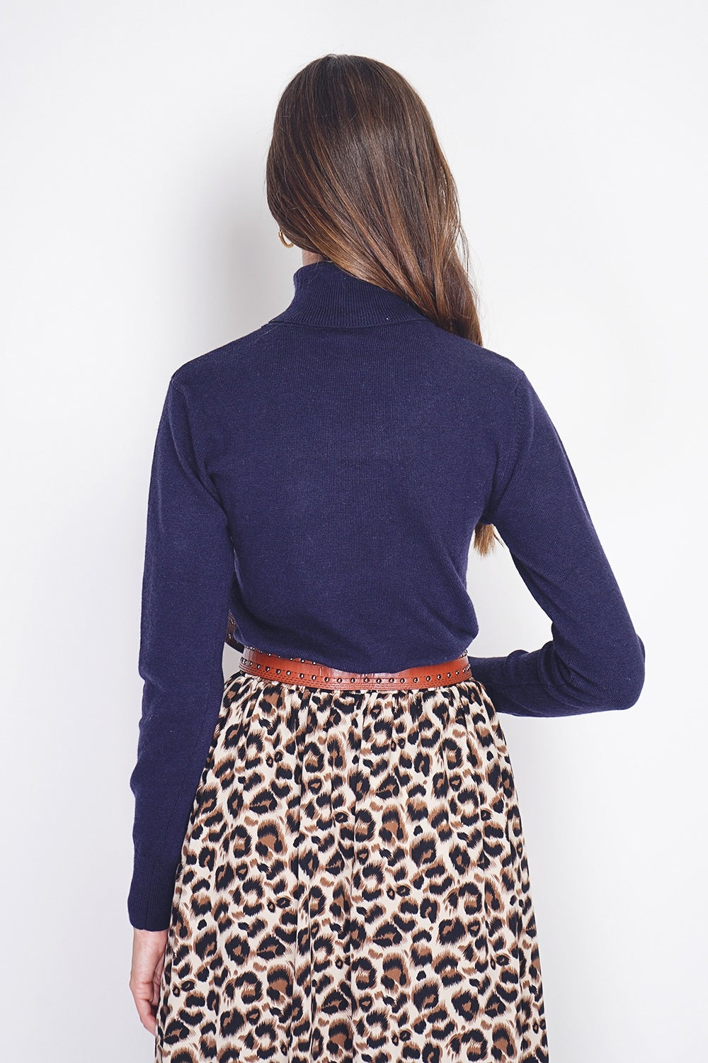 Classic long-sleeved turtleneck sweater in 2-ply knit – Night blue – William de Faye