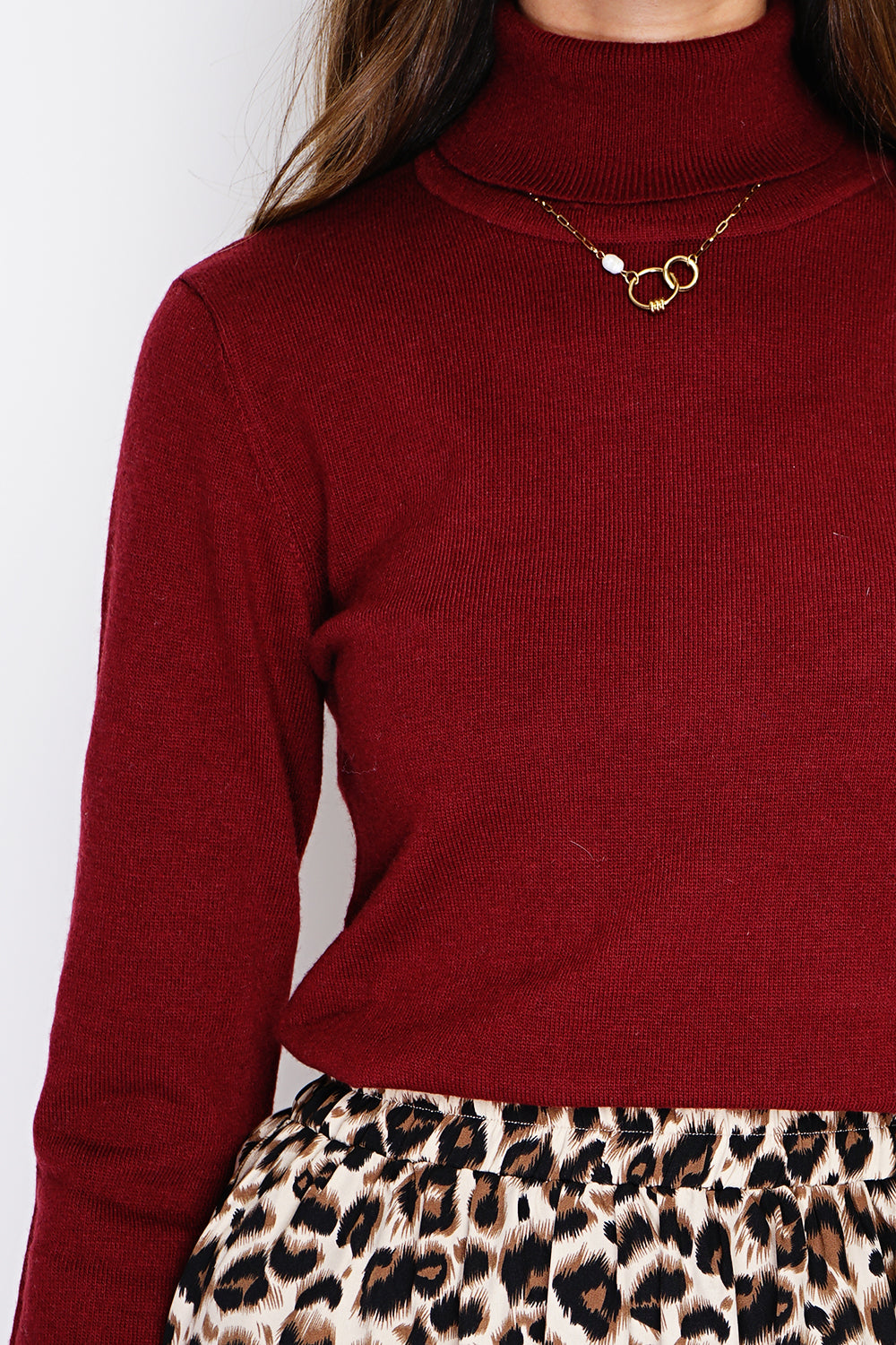 Pull col roulé classique 2 fils – Bordeaux – William de Faye