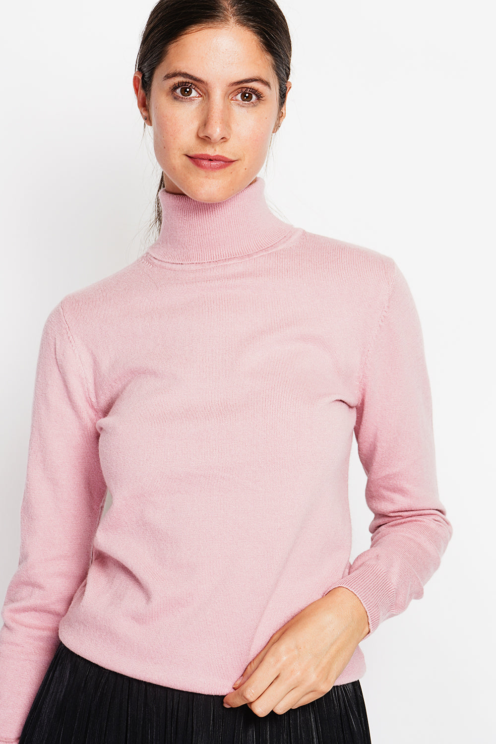 Pull col roulé classique 2 fils – Vieux rose – William de Faye