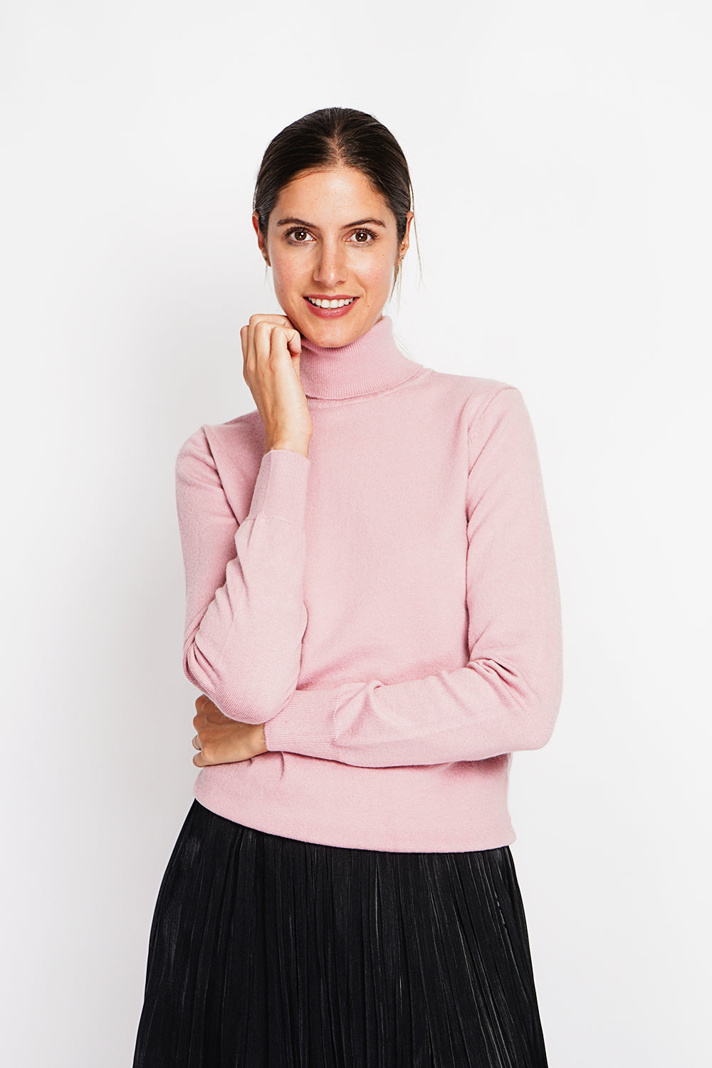 Pull col roulé classique 2 fils – Vieux rose – William de Faye