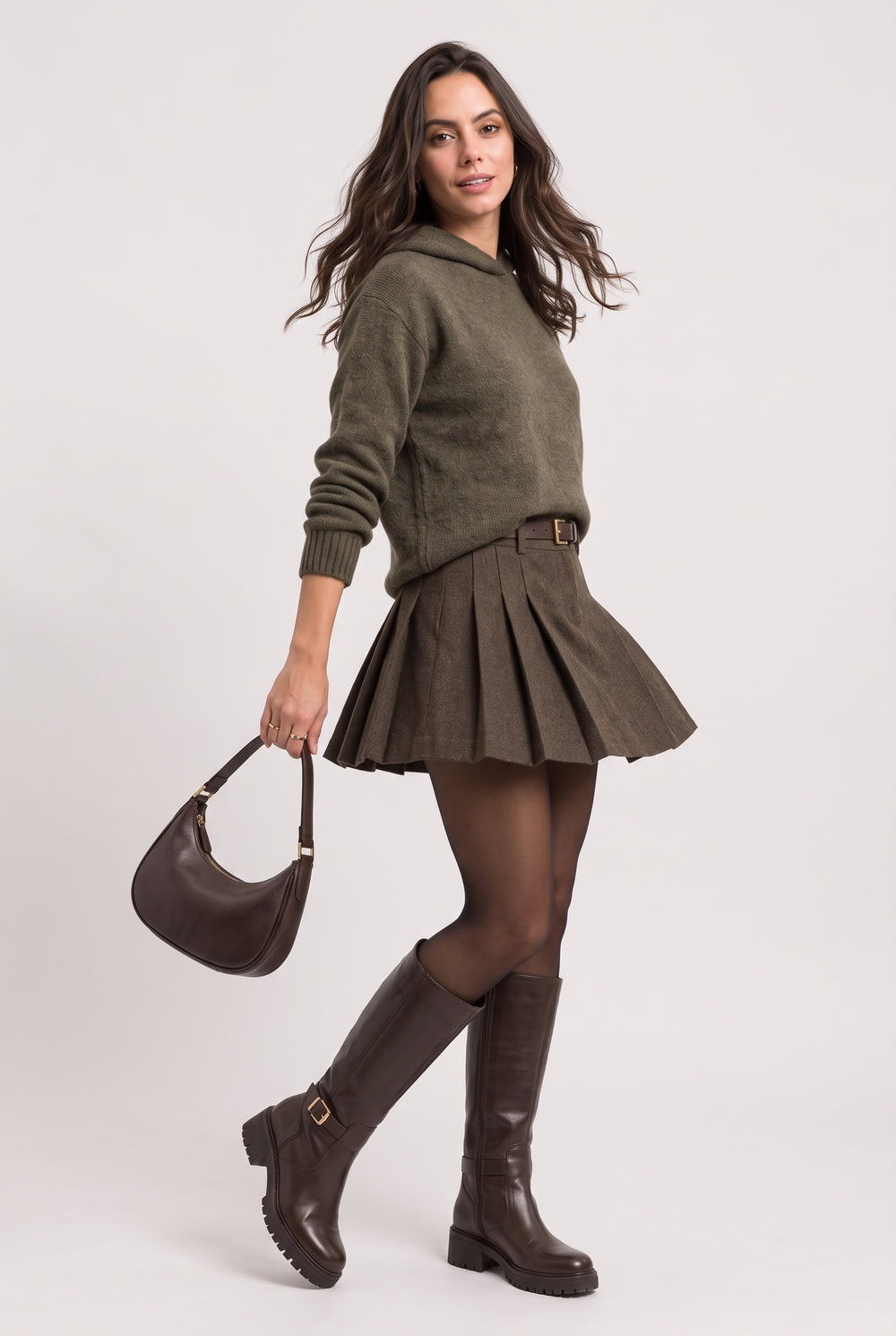 Oversized hoodie, chest pocket, long sleeves, 2-ply – Khaki – William de Faye