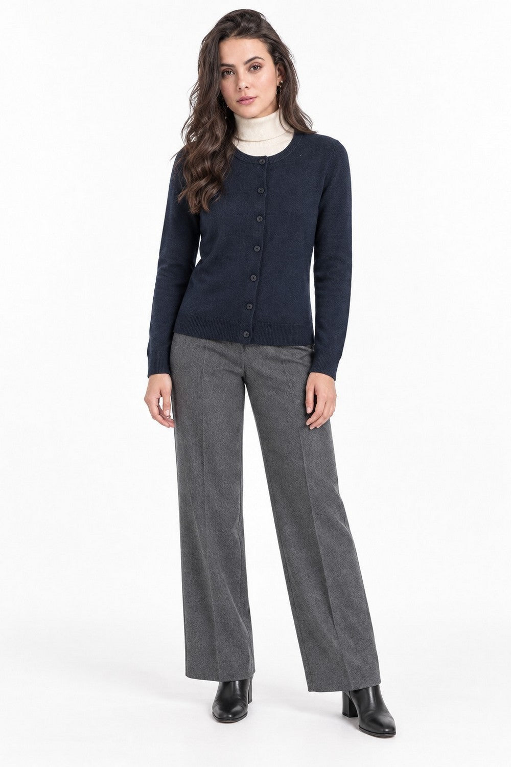 Gilet col rond boutons fantaisie – Bleu nuit – William de Faye