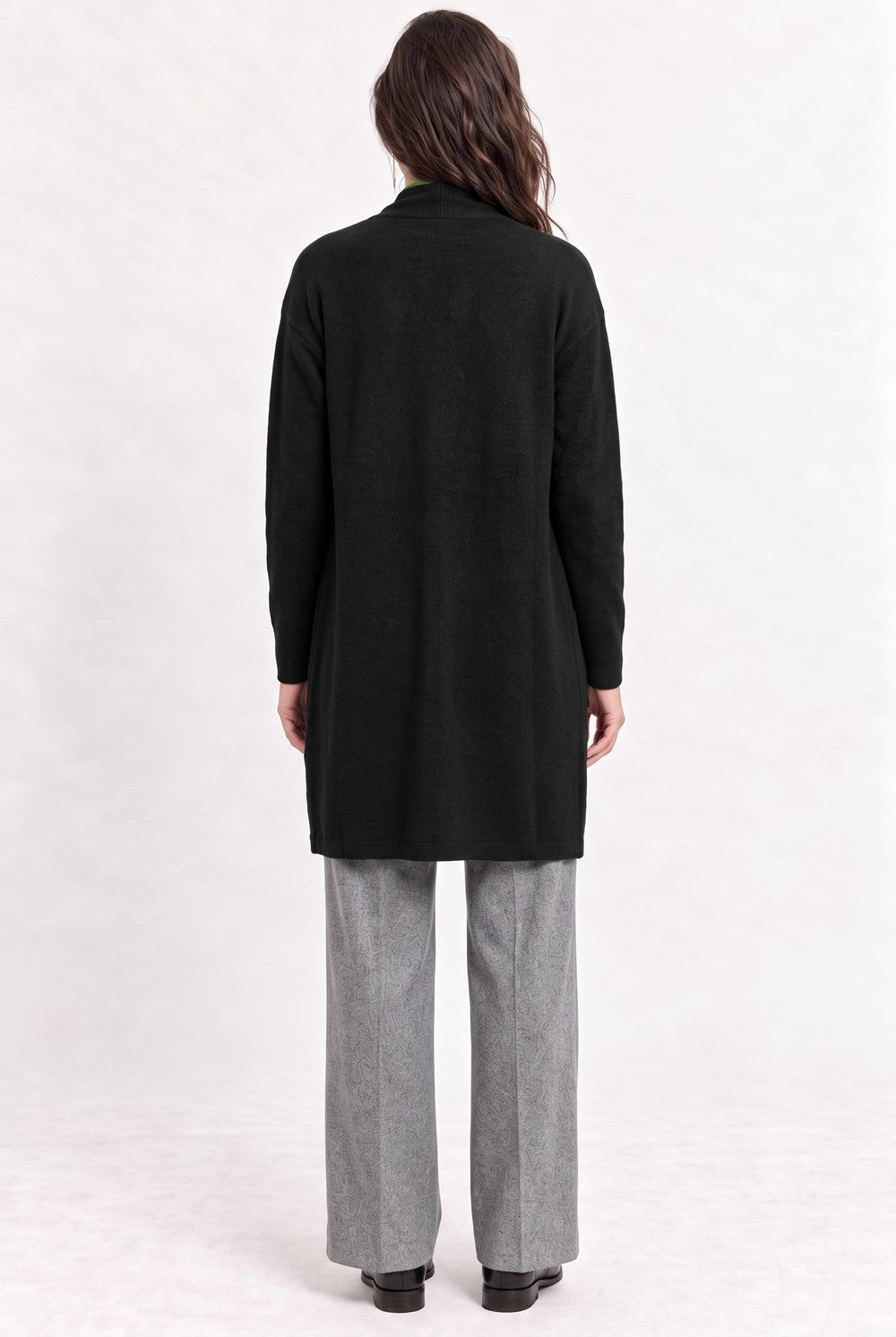 Gilet long col châle à poches – Noir – William de Faye
