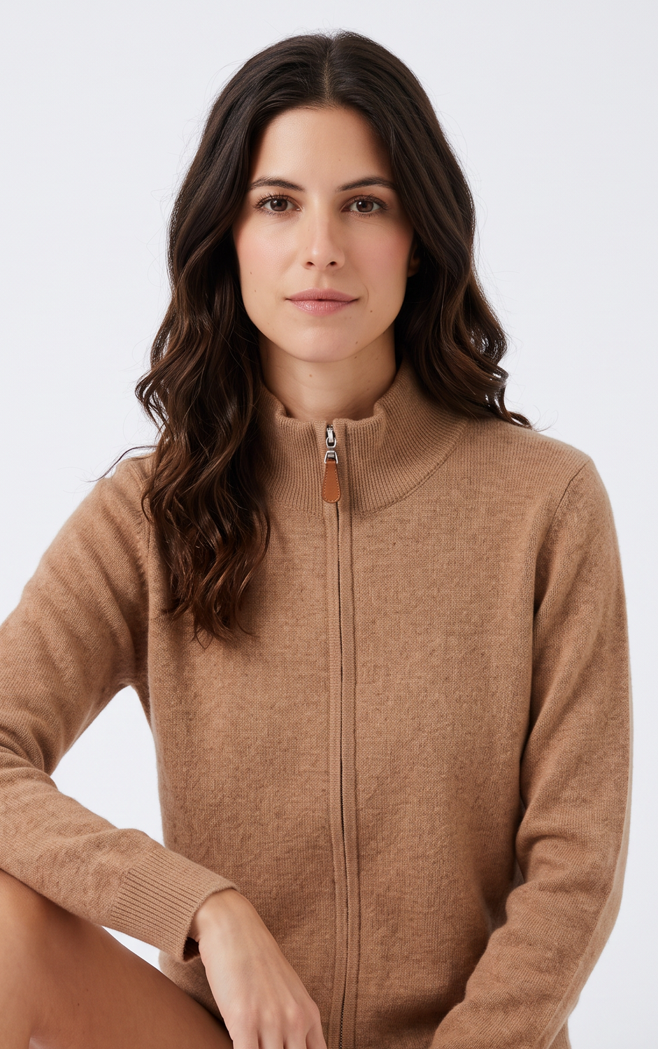 Gilet zippé classique 2 fils – Camel – William de Faye