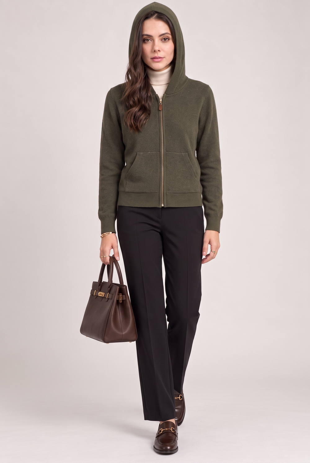 Gilet zippé à capuche – Kaki – William de Faye