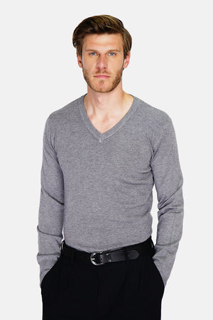 Classic V-neck sweater with long sleeves knitting in 3 threads