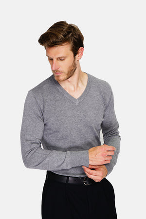 Classic V-neck sweater with long sleeves knitting in 3 threads