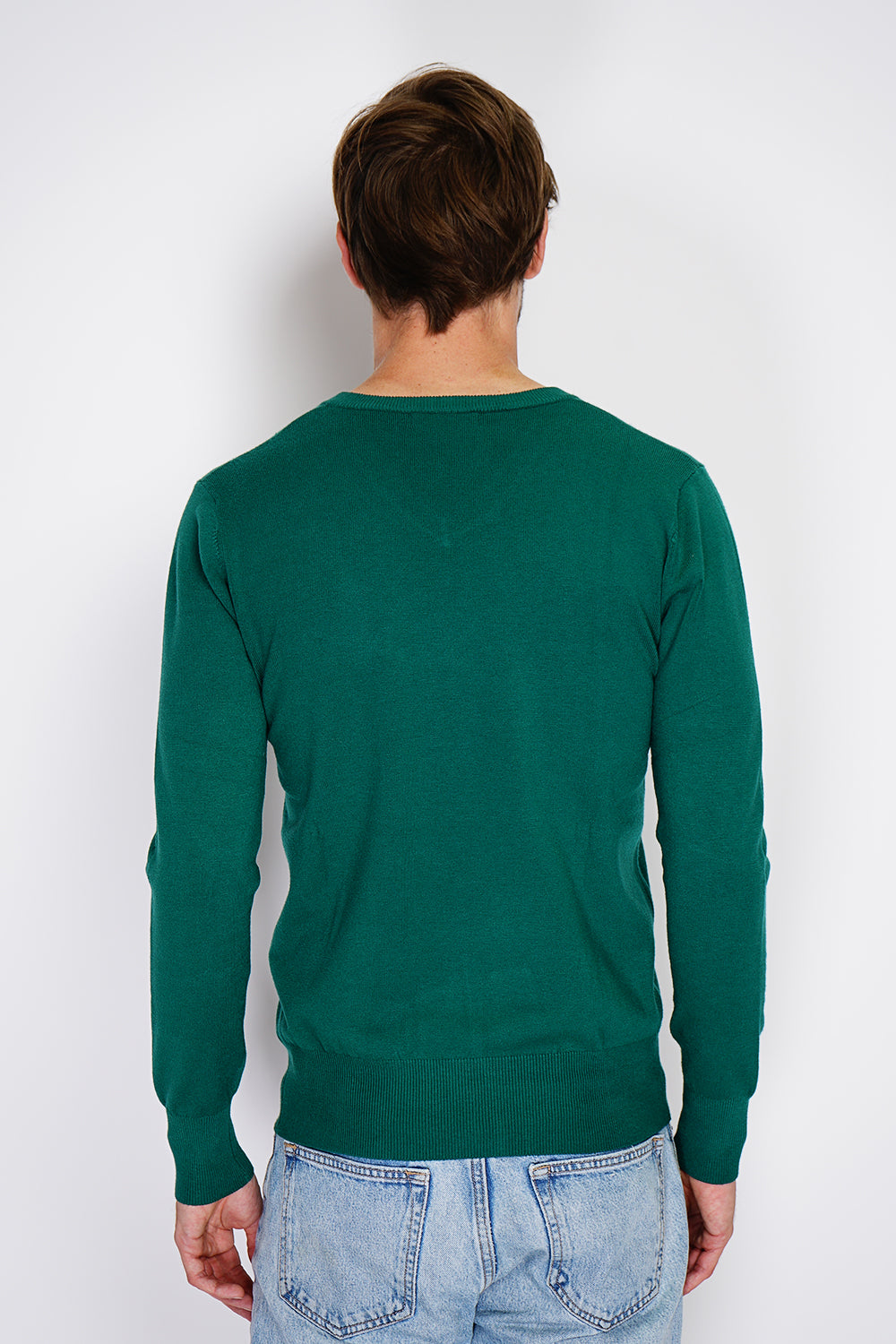 Classic V-neck sweater with long sleeves knitting in 3 threads