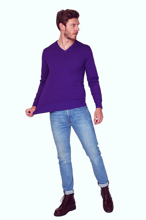 Classic V-neck sweater with long sleeves knitting in 3 threads