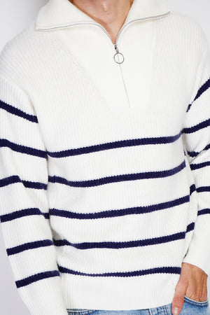 Fancy knitted sailor sweater with zipped trucker collar and sleeves